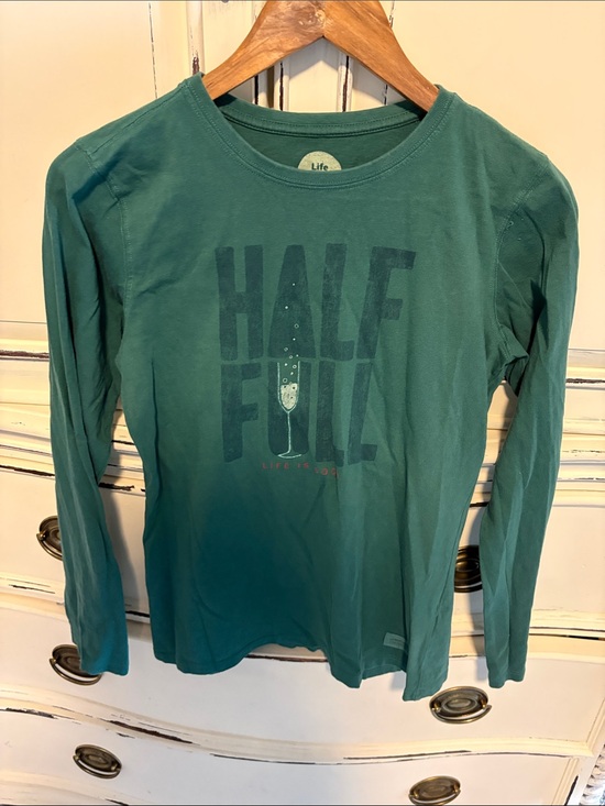Life Is Good Tops - Life Is Good Women's Long Sleeve Tee in Teal with 'Half Full' Graphic